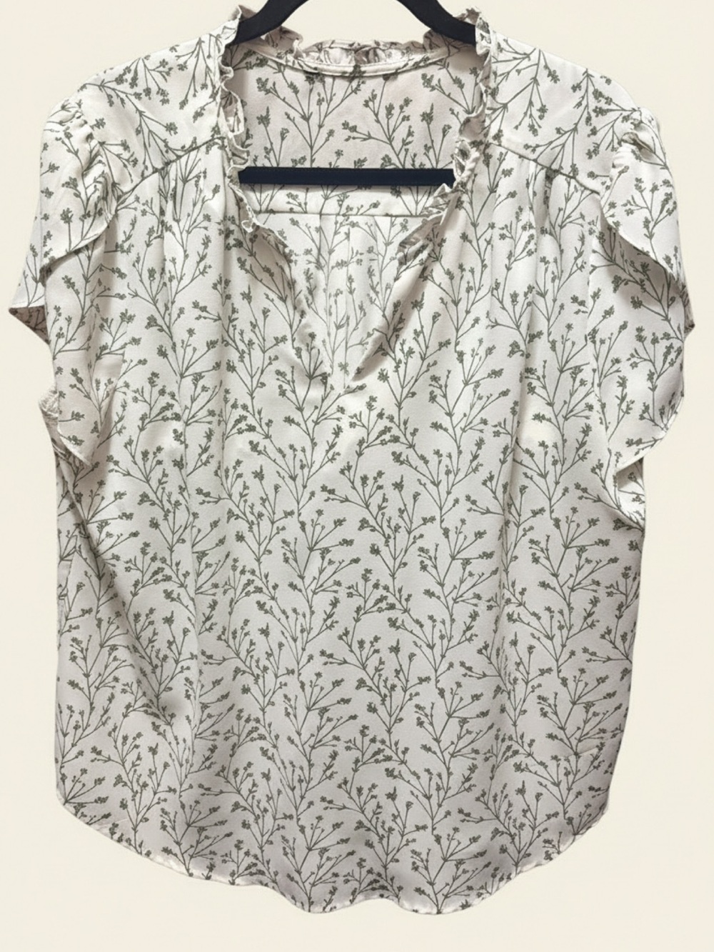 41 Hawthorn Cream Blouse with Green Botanical Print